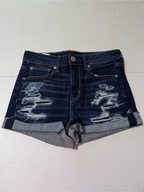 American Eagle Ne(x)t Level Stretch Dark Wash Distressed Denim Shorts. Size 4